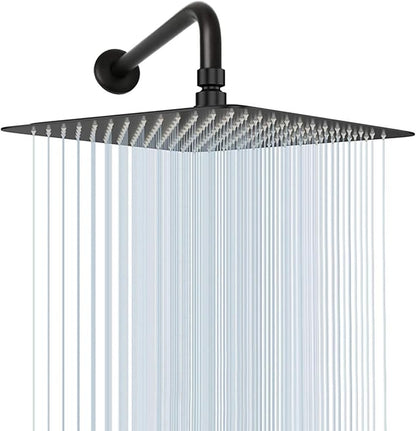 NearMoon Square Rain Shower Head With Extension Arm, Large Stainless Steel Rainfall Shower-Waterfall Full Body Coverage (16 Inch, Matte Black)