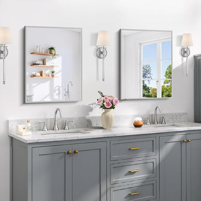 COFENY Silver Bathroom Mirror for Wall, 18x24 Inch Rectangle Mirror with Metal Frame, Modern Vanity Mirrors for Bathroom Living Room, Entryway Hangs Horizontal or Vertical