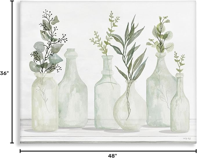 Stupell Industries 'Soft Green Potted Plants Fresh Herbs Still Life', Canvas Art, 48 x 36 Inches, Easy to Hang and Sturdy, Made in USA, by Cindy Jacobs | Stupell Industries | 48 x 36 Inches, Easy to Hang and Sturdy, Made in USA, by Cindy Jacobs