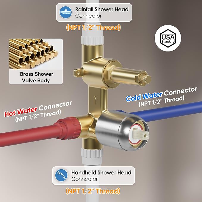 Brushed Nickel Shower Faucet Set with 12-Inch Rain Shower Head | Shower System with Rain Shower Head and Handheld, Wall Mounted High-Pressure Shower Head Combo Set with Shower Valve and Trim