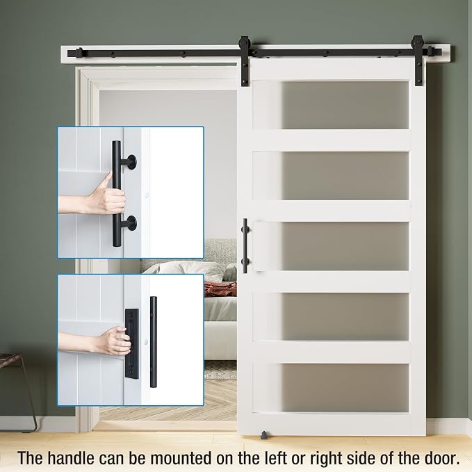 48in x 84in 5-Panel Sliding Glass Barn Door with 4ft Hardware Kit | Easy Assembly with Pre-Drilled Holes, Waterproof, Frosted Glass for Bathroom-Fit Max Opening 46in x 82in