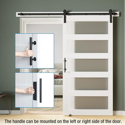48in x 84in 5-Panel Sliding Glass Barn Door with 4ft Hardware Kit | Easy Assembly with Pre-Drilled Holes, Waterproof, Frosted Glass for Bathroom-Fit Max Opening 46in x 82in