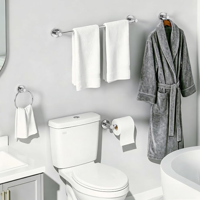 24-Inch Wall Mounted Towel Racks for Bathroom, 4-Piece Towel Bar Set | Rust-Resistant SUS 304 Stainless Steel, 4-Piece Towel Bar Set, sturdy wall mount, space-saving humid bath towel storage rack