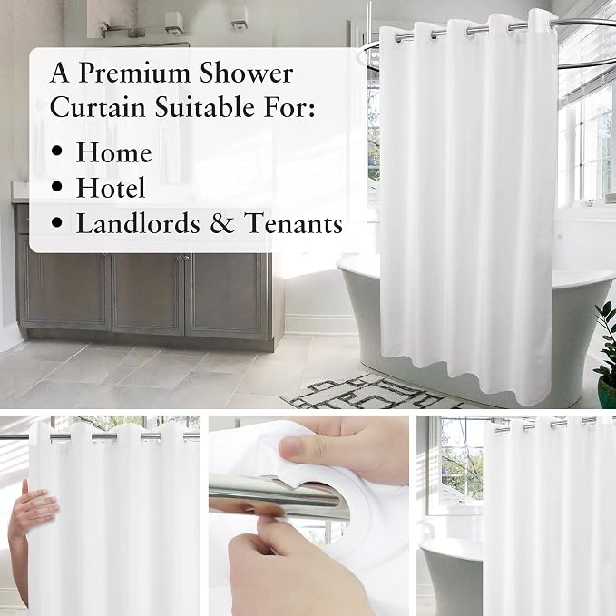 River Dream No Hook Long Shower Curtain or Liner Soft Microfiber - 75" Length Fabric Shower Curtain Liner Set, Machine Washable & Water Repellent, White, 71x77 | Waterproof Fabric Shower Curtain Set, Bottom Magnets, Soft & Machine Washable, 71W x 77H