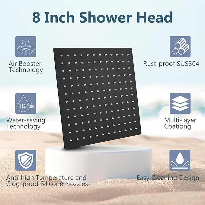 Aolemi Shower Faucet Set, High Pressure Shower System with 2-in-1 Handheld Sprayer, Wall Mount Fixture Combo with Rough-in Valve, 8 Inch Shower Head, Matte Black
