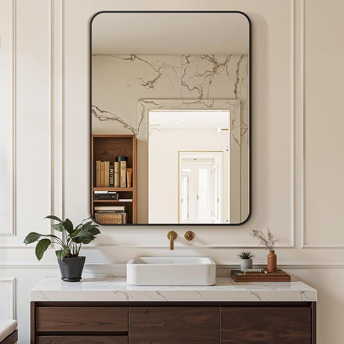 Bathroom Vanity Mirror, Black Framed Mirror for Over Sink, 30x40 | HD glass, distortion-free for makeup and grooming, Sturdy frame, all mounting hardware, hangs horizontal or vertical
