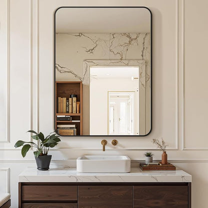 Bathroom Vanity Mirror, Black Framed Mirror for Over Sink, 30x40 | HD glass, distortion-free for makeup and grooming, Sturdy frame, all mounting hardware, hangs horizontal or vertical