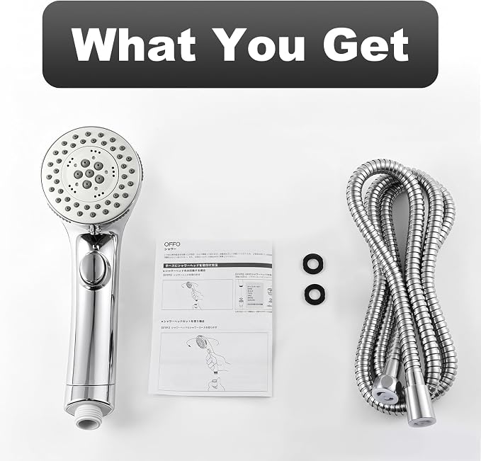 OFFO Shower Head with Hose, 5 Mode Handheld Shower Head with On Off Switch for Water Saving, High Flow Powerful Boosting Showerheads with 60" Stainless Steel Hose, Chrome