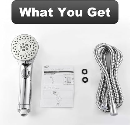 OFFO Shower Head with Hose, 5 Mode Handheld Shower Head with On Off Switch for Water Saving, High Flow Powerful Boosting Showerheads with 60" Stainless Steel Hose, Chrome