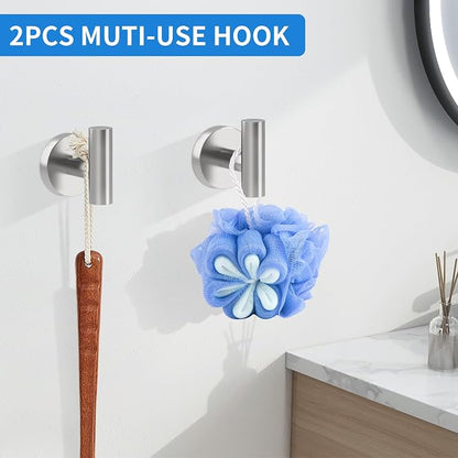 Brushed Nickel Bathroom Accessories, Bathroom Hardware Set, SUS304 Stainless Steel Bathroom Towel Holder Set, 16 Inch Towel Bar Set 5 Pcs, 2 Towel Hooks, Toilet Paper Holder, Towel Ring