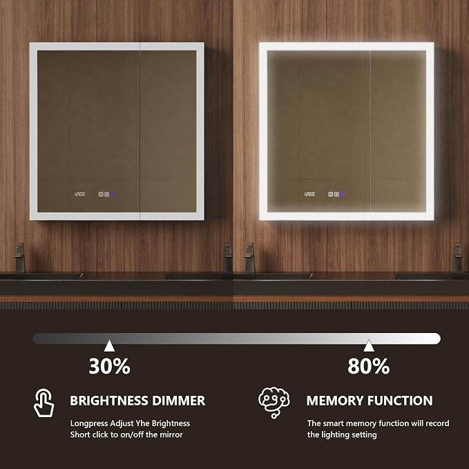 36 in. W Smart Lighted Medicine Cabinet with Mirror for Bathroom, Recessed/Surface Mount Medicine Cabinet with Anti-Fog, 1800W Charging Station, USB Ports, 3 Color Lights