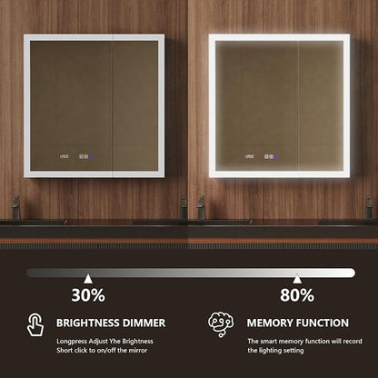 36 in. W Smart Lighted Medicine Cabinet with Mirror for Bathroom, Recessed/Surface Mount Medicine Cabinet with Anti-Fog, 1800W Charging Station, USB Ports, 3 Color Lights