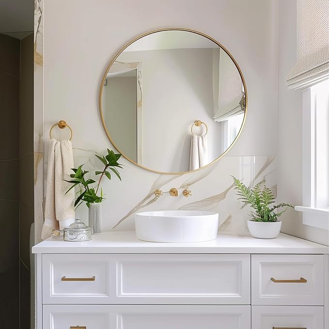 Gold Circle Mirror, 20 inch Round Wall Mirror, Brushed Metal Frame | High Definition Mirror, Rust-resistant, Easy Installation, Round Mirrors for Bedroom, Guest Room, Baby room, Vanity