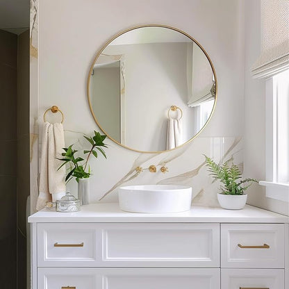 Gold Circle Mirror, 20 inch Round Wall Mirror, Brushed Metal Frame | High Definition Mirror, Rust-resistant, Easy Installation, Round Mirrors for Bedroom, Guest Room, Baby room, Vanity