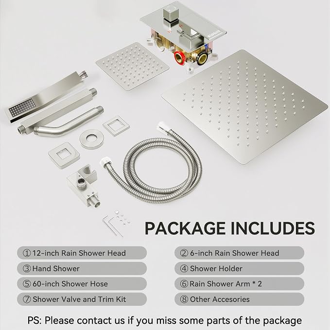 Shower System Shower Faucet Set, STARBATH 12"+6" Ceiling Mount Rain Shower Head and Handheld Spray for Two Person, Rainfall Shower System with Diverter Valve and Trim Kit Complete,Brushed Nickel