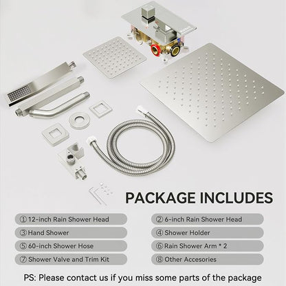 Shower System Shower Faucet Set, STARBATH 12"+6" Ceiling Mount Rain Shower Head and Handheld Spray for Two Person, Rainfall Shower System with Diverter Valve and Trim Kit Complete,Brushed Nickel