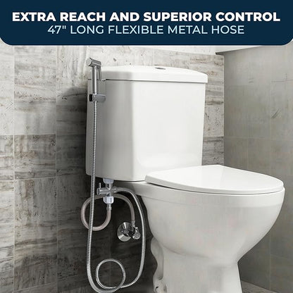 HammerHead Showers Solid Metal Adjustable Pressure Handheld Bidet Sprayer for Toilet, Handheld Bidet Attachment with 47-Inch Hose and Leak-Proof T-Valve, Jet Spray for Toilet, Muslim Shower, Chrome
