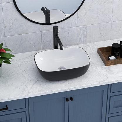 Rectangle Bathroom Vessel Sink 17"x13" Above Counter Vessel Sink | Rectangular Bathroom Above Counter Vessel Sink Black and White Ceramic Porcelain Vanity Sink Art Basin