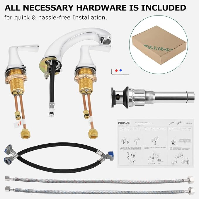 8 Inch Bathroom Sink Faucet Widespread for Vanity, Chrome | Mid Arc, 2 Handle Lead-Free Deck Mount Bathroom Faucet with Pop Up Drain Supply Lines, for 3 Hole Lavatory Utility Sink