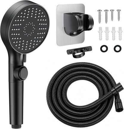 RV Shower Head with Stainless Steel Hose, 5 Mode High Pressure Shower Head with Handheld On Off Switch, Camper Shower Head Replacement for RV, Travel Trailer, Motorhome, RV Accessories Part, Black