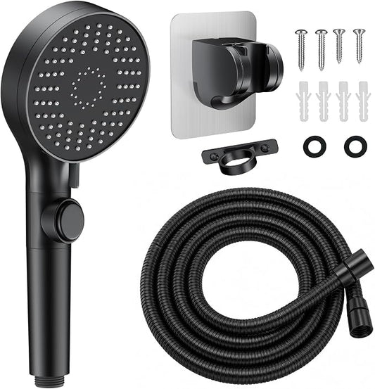 RV Shower Head with Stainless Steel Hose, 5 Mode High Pressure Shower Head with Handheld On Off Switch, Camper Shower Head Replacement for RV, Travel Trailer, Motorhome, RV Accessories Part, Black