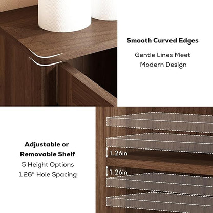 RUSTOWN Fluted Bathroom Wall Cabinet, Mid Century Modern Medicine Cabinet W/Adjustable Shelf & 2 Arched Doors, Over The Toilet Storage Cabinets for Laundry Room Kitchen Living Room, Dark Walnut