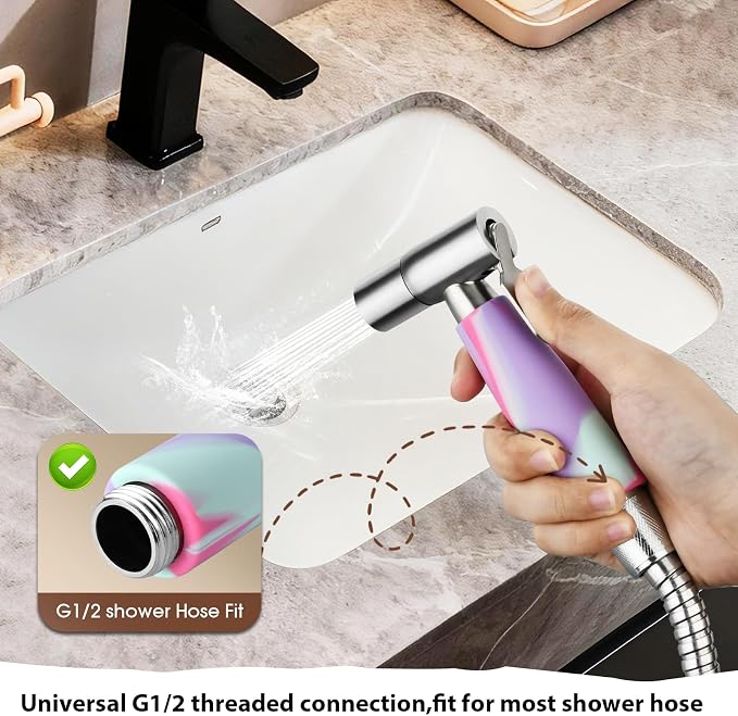 Handheld Bidet Sprayer Head, Stainless Steel Muslim Shower Head for Toilet, Adjustable Pressure Jet Sprayer for Feminine Hygiene and Pet Bath Bathroom Cloth Diaper Cleaning (Multicolor)