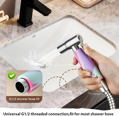 Handheld Bidet Sprayer Head, Stainless Steel Muslim Shower Head for Toilet, Adjustable Pressure Jet Sprayer for Feminine Hygiene and Pet Bath Bathroom Cloth Diaper Cleaning (Multicolor)