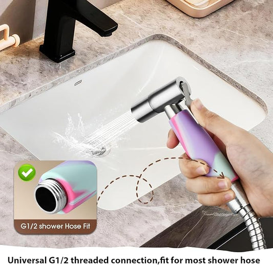 Handheld Bidet Sprayer Head, Stainless Steel Muslim Shower Head for Toilet, Adjustable Pressure Jet Sprayer for Feminine Hygiene and Pet Bath Bathroom Cloth Diaper Cleaning (Multicolor)