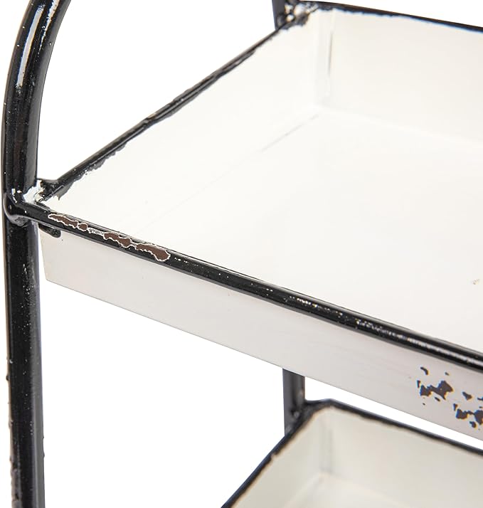Creative Co-Op Heavily Distressed White 3-Tier Metal Tray with Black Frame & Rim