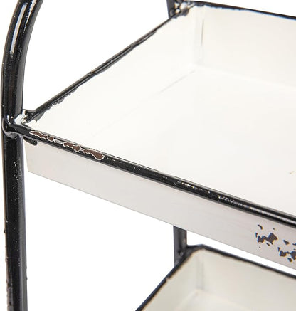 Creative Co-Op Heavily Distressed White 3-Tier Metal Tray with Black Frame & Rim