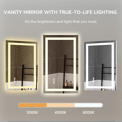 48x36 Inch LED Bathroom Mirror for Over Sink | Tempered Glass - Frameless Backlit Lighted Mirror for Bathroom Vanity with Anti-Fog, 3 Colors Dimmable, Memory Function