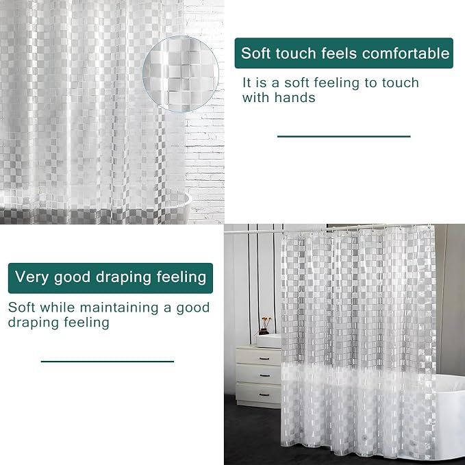 Shower Curtain Liner, 100% Waterproof Peva Shower Curtains with 3 Duty Heavy Bottom Magnets and 12 Rust Proof Grommets, 72x72 Weighted Shower Liner for Shower Stall, Bathtubs