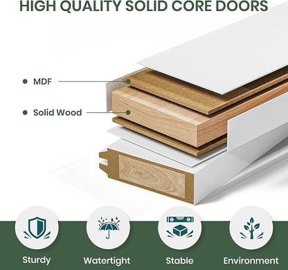 SMARTSTANDARD 28" x 80" Slab Door, Solid Core Frosted Glass Pantry Door | Pre-Assembled Interior Door without Hardware Kit for Pantry, Pocket, White Primed, Paintable Surface