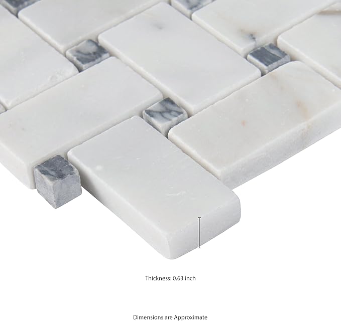 MSI Calacatta Cressa Honed Marble Basketweave Wall Tile for Kitchen Backsplash, for Bathroom, Accent, and Shower Tile, Mesh-Mounted Mosaic Tile, 12.2 x 12.2, White, 10 Piece