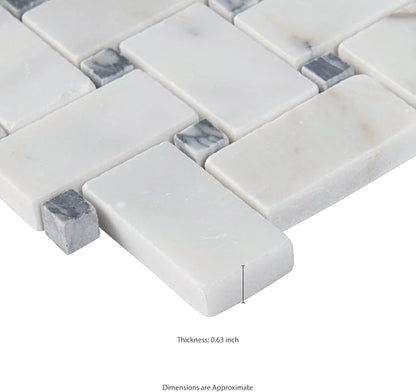 MSI Calacatta Cressa Honed Marble Basketweave Wall Tile for Kitchen Backsplash, for Bathroom, Accent, and Shower Tile, Mesh-Mounted Mosaic Tile, 12.2 x 12.2, White, 10 Piece