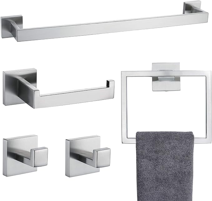 Towel Bar Set 5 Pieces Brushed Nickel Bathroom Hardware Set|Stainless Steel Wall Mounted 23.6-Inch Towel Rack