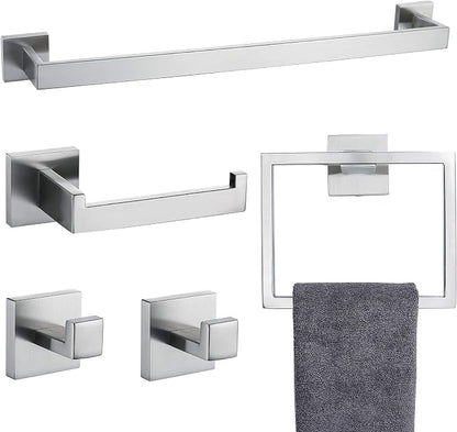Towel Bar Set 5 Pieces Brushed Nickel Bathroom Hardware Set|Stainless Steel Wall Mounted 23.6-Inch Towel Rack