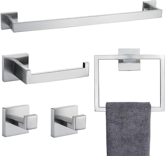Towel Bar Set 5 Pieces Brushed Nickel Bathroom Hardware Set|Stainless Steel Wall Mounted 23.6-Inch Towel Rack