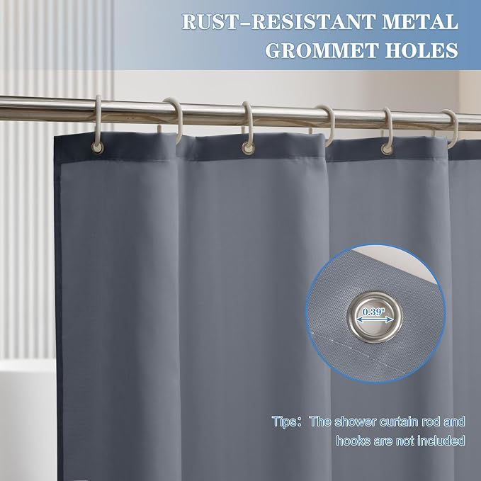 Nasitos Long Fabric Shower Curtain Liners 2 Pack - W72 x H78 - Water Resistant & Lightweight Cloth Shower Curtains for Bath Tub, Soft Hotel Quality, Machine Washable (Grey, Magnets Included)