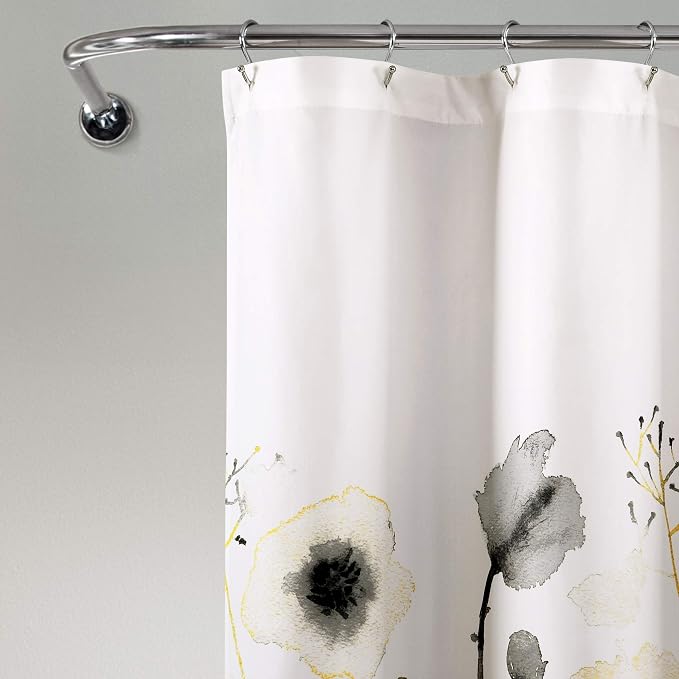 Lush Decor Zuri Flora Shower Curtain Single 72" W x 72" L Yellow & Gray - Floral Shower Curtains for Bathroom - Yellow Bathroom Curtain - Cottage Decor