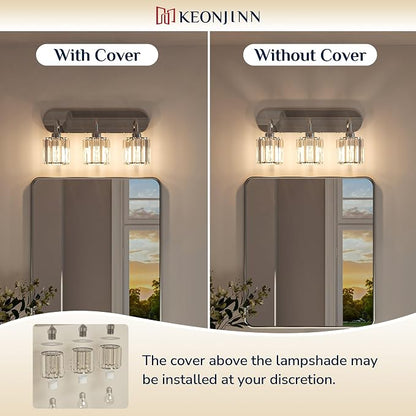 Keonjinn 6-Light Chrome Crystal Bathroom Light Fixtures Over Mirror | Vanity Lighting Fixture with Crystal Square Shades, Dimmable, Modern Style, Compatible with E26 Base LED Bulbs (Exclude Bulb)