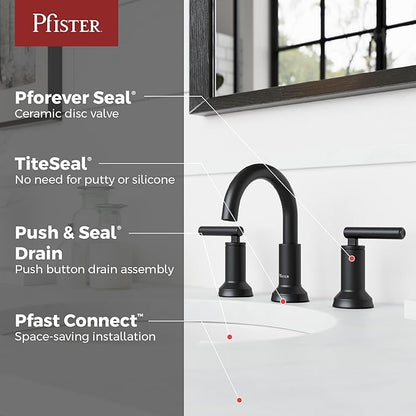 Pfister Capistrano Bathroom Sink Faucet, 8-Inch Widespread, 2-Handle, 3-Hole, NSF Certified, Spot Defense Matte Black Finish, LF049CSOSDB