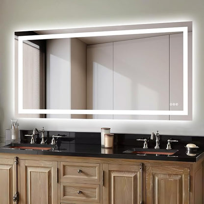 Hivone 72"X32" LED Bathroom Mirror with Lights, Anti-Fog, Dimmable, Backlit + Front Lit, Smart Bathroom Vanity Mirror, Memory Function, Shatterproof, Tempered Glass (Horizontal/Vertical)