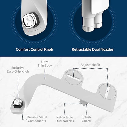 Bio Bidet by Bemis 1500EC Toilet Seat with Perfect Fit, Fresh Water Spray, Non-Electric, Easy to Install Bidet, ELONGATED, Silver