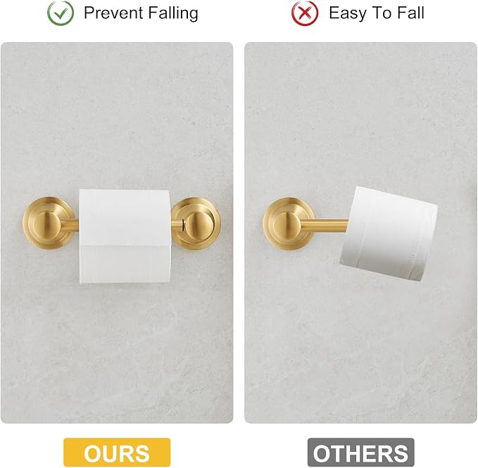 Bathroom Toilet Paper Holder Wall Mount Tissue Holder Brushed Gold | Rustproof Toilet Tissue Roll Holder, Flexible Double Post Pivoting Handle, Bathroom Accessories SUS304 Stainless Steel