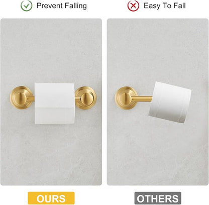 Bathroom Toilet Paper Holder Wall Mount Tissue Holder Brushed Gold | Rustproof Toilet Tissue Roll Holder, Flexible Double Post Pivoting Handle, Bathroom Accessories SUS304 Stainless Steel