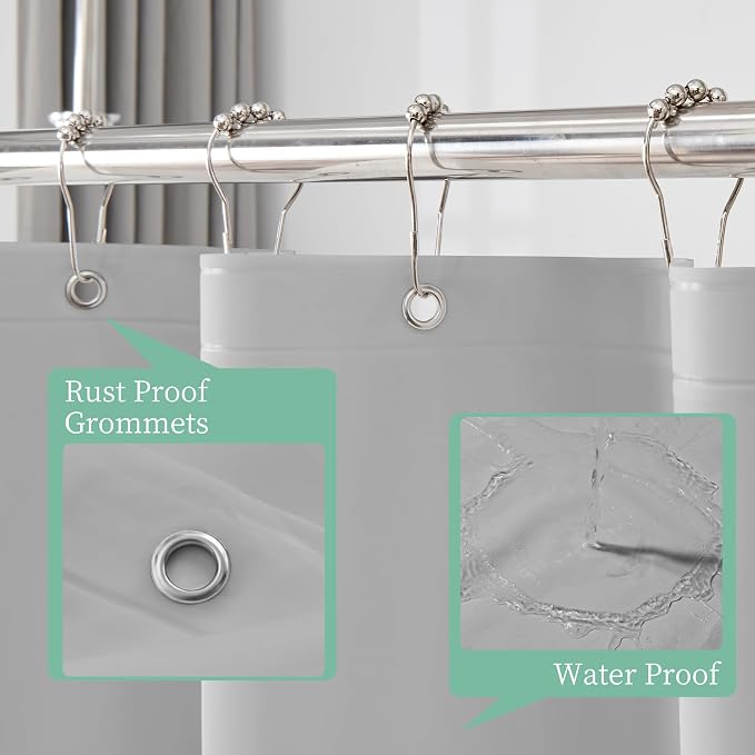 Mrs Awesome Grey Shower Curtain Liner with 3 Magnets, 72x72, Light Gray | 12 Rustproof Grommets, Premium Plastic Shower Curtain for Bathroom Lightweight & Waterproof,72W x 72H