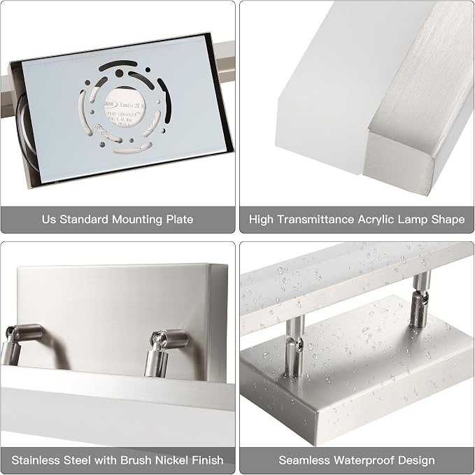48 inch Bathroom Vanity Light, LED Modern Bathroom Light Fixtures Over Mirror, Dimmable 46W 5000K Cool White Vanity Lighting Fixture, Brushed Nickel Adjustable Vanity Light Bar-UL Certified
