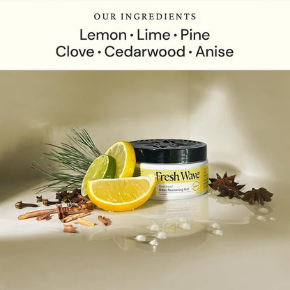 Fresh Wave Lemon Odor Eliminator Gel 3-Pk 7 oz - Air Freshener for Home | Plant-based essential oils. Lasts 15-30 days per jar. No plug-in needed. Pet-safe, closet and bathroom deoderizer.